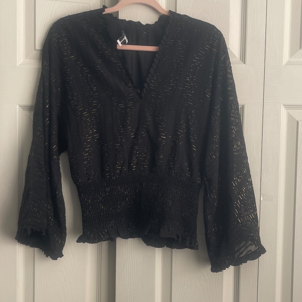 Karina Grimaldi women's black and gold size S long sleeve smoked waist.  #131